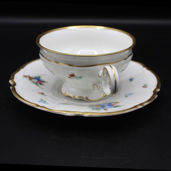 Vintage Hutschenreuther LHS Gelb Teacup Saucer Set German Floral & Gold Design - Picture 7 of 7